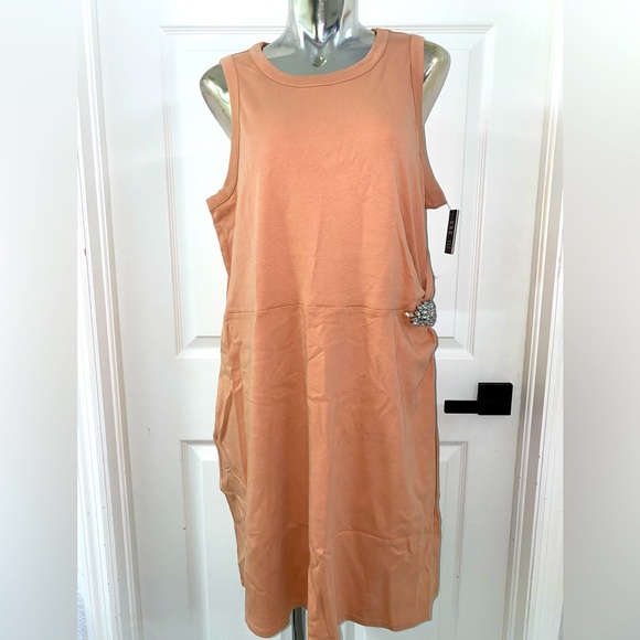 Nwt express brooch side sleeveless t-shirt dress rhinestone embellished XL peach - Picture 3 of 9